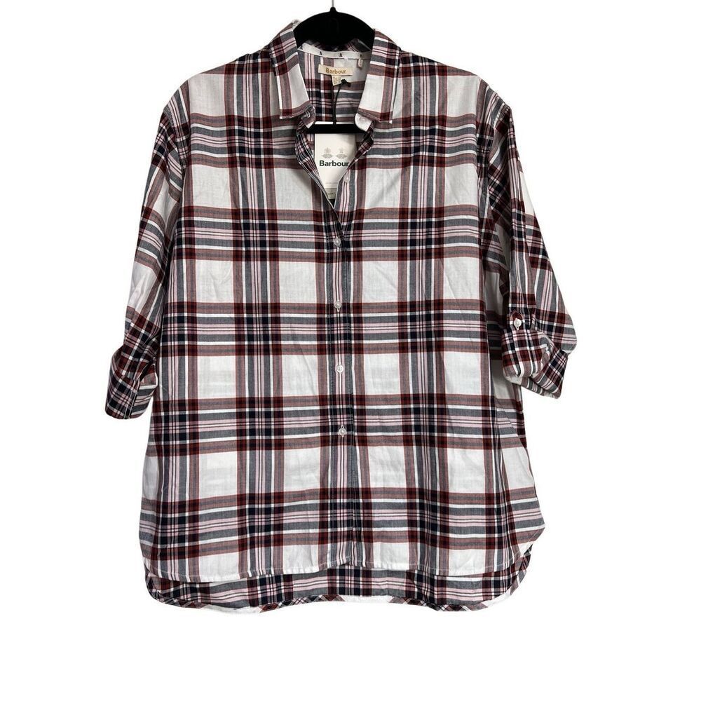 Barbour Shirt Womens Size 8 Multicolor Bethwin Cloud Check Button Up Cotton NWT